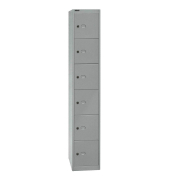 Schließfachschrank, Metall, 1 Abteil mit 6 Fächern, abschließbar, 30,5x180,2cm (BxH), silber
