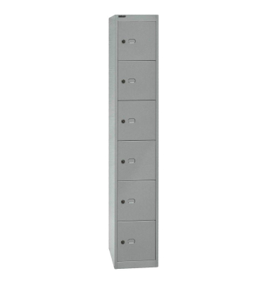 Schließfachschrank, Metall, 1 Abteil mit 6 Fächern, abschließbar, 30,5x180,2cm (BxH), silber