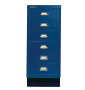 Schubladenschrank MultiDrawer™ 29er Serie L296S839, Stahl, 6 Schubladen (Vollauszug), A4, 27,8 x 67 x 38 cm, mit Sockel, blau