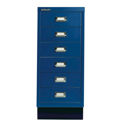 Schubladenschrank MultiDrawer™ 29er Serie L296S839, Stahl, 6 Schubladen (Vollauszug), A4, 27,8 x 67 x 38 cm, mit Sockel, blau