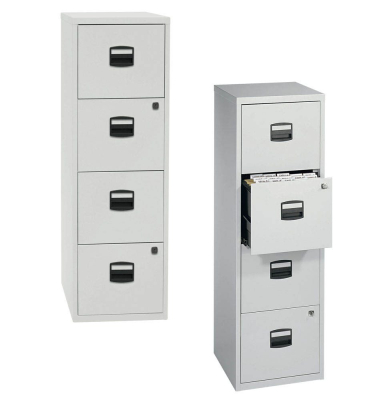 H&auml;ngeregistraturschrank PFA4F645 PFA 4, lichtgrau, 4 Schubladen, 1-bahnig