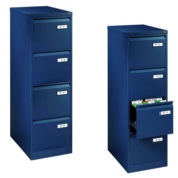 Bisley LIGHT Hängeregistraturschrank, einbahnig, DIN A4, 4 HR-Schubladen, Metall, 639 Oxfordblau, 62.2 x 41.3 x 132.1 cm