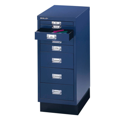 Schubladenschrank MultiDrawer™ 29er Serie L298S839, Stahl, 8 Schubladen (Vollauszug), A4, 27,8 x 67 x 38 cm, mit Sockel, blau