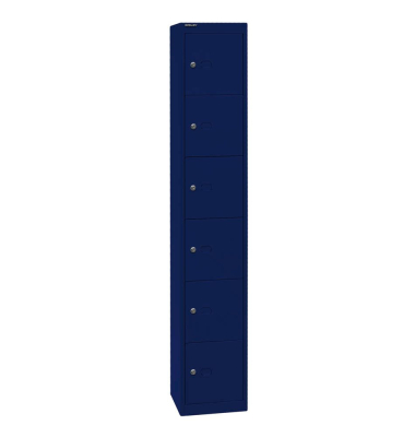 Schließfachschrank, Metall, 1 Abteil mit 6 Fächern, abschließbar, 30,5x180,2cm (BxH), blau