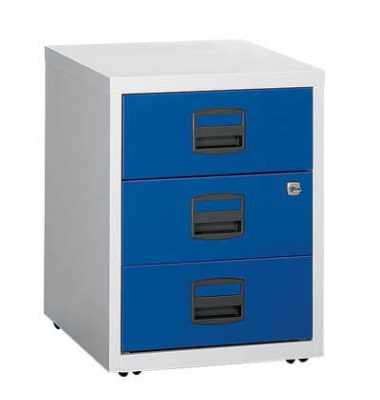 Rollcontainer PFA PFAM3S505 Metall oxfordblau/lichtgrau, 3 normale Schubladen, abschließbar