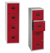 H&auml;ngeregistraturschrank PFA4F506 PFA 4, lichtgrau/kardinalrot, 4 Schubladen, 1-bahnig