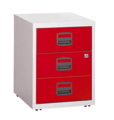 Rollcontainer PFA PFAM3S506 Metall kardinalrot/lichtgrau, 3 normale Schubladen, abschließbar