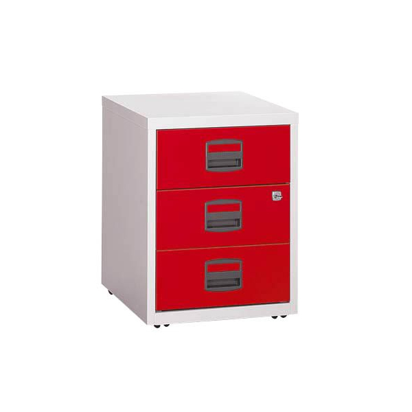 5020073746594 - Rollcontainer PFA PFAM3S506 Metall kardinalrot lichtgrau 3 normale Schubladen abschließbar 5020073746594 Bisley