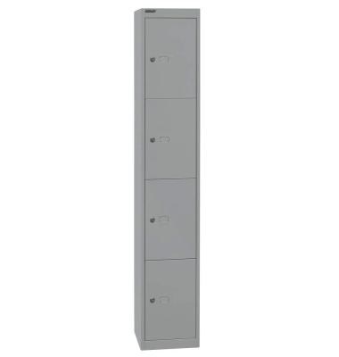 Schließfachschrank, Metall, 1 Abteil mit 4 Fächern, abschließbar, 30,5x180,2cm (BxH), silber