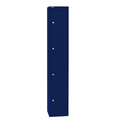 Schließfachschrank, Metall, 1 Abteil mit 4 Fächern, abschließbar, 30,5x180,2cm (BxH), blau