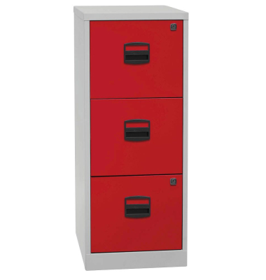 H&auml;ngeregistraturschrank PFA3F-506 PFA 3, lichtgrau/kardinalrot, 3 Schubladen, 1-bahnig