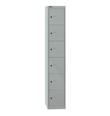 Schließfachschrank, Metall, 1 Abteil mit 6 Fächern, abschließbar, 30,5x180,2cm (BxH), silber