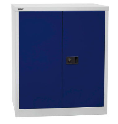Flügeltürenschrank Universal, 2 Ordnerhöhen, 1 Boden, lichtgrau, blau