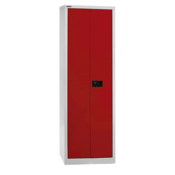 BISLEY Stahlschrank Universal E782A04B6506 lichtgrau, kardinalrot 4 Fachböden 60,0 x 40,0 x 195,0 cm, aufgebaut, 1 St.