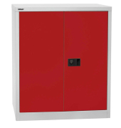 Flügeltürenschrank Universal, 2 Ordnerhöhen, 1 Boden, lichtgrau, rot