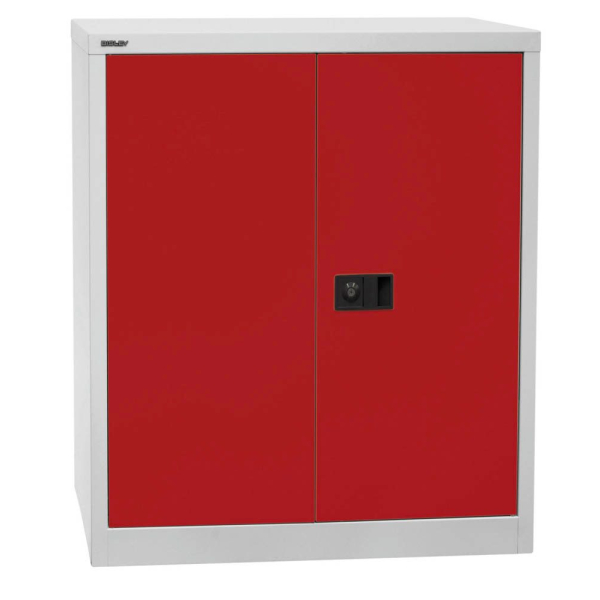 5020073832297 - BISLEY UNIVERSAL Flügeltürenschrank HxBxT 1000 x 914 x 400 mm 1 verzinkter Fachboden 2 Ordnerhöhen lichtgrau   kardinalrot