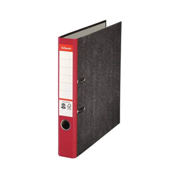 25 Stück Esselte Ordner 36062, A4 50mm schmal Karton Wolkenmarmor schwarz/rot 5902812360622 Esselte