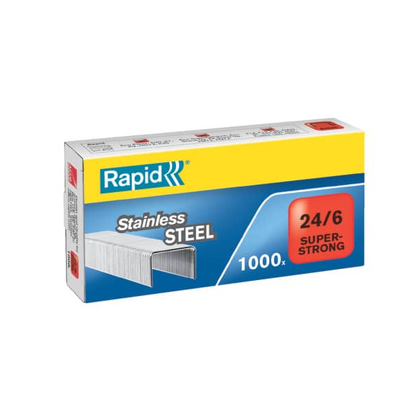 5 Stück Rapid Heftklammern Stainless Steel Super Strong 24/6, 24858100, Stahldraht verzinkt, Heftleistung 30 Blatt max. 7313468581008 Rapid 1000 Stück