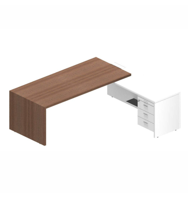 Schreibtischkombination T45 T4MCD200/NOBASZ, 74cm (H), 220x194cm (BxT), L-Form, nussbaum / nussbaum/weiß