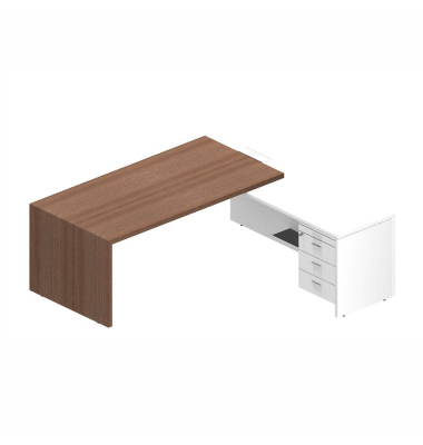 Schreibtischkombination T45 T4MCD180/NOBASZ, 76,8cm (H), 200x194cm (BxT), L-Form, nussbaum / nussbaum/weiß