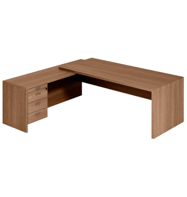 Schreibtischkombination T45 T4MCS200/NONOSZ, 76,8cm (H), 220x194cm (BxT), L-Form, nussbaum / nussbaum