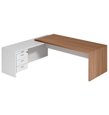 Schreibtischkombination T45 T4MCS200/NOBASZ, 76,8cm (H), 220x194cm (BxT), L-Form, nussbaum / nussbaum/weiß