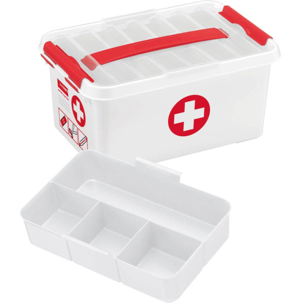 8711112792197 - Erste-Hilfe-Box Q-line inkl Einsatz mit Fächerteilung 6 l B 300 x T 200 x H 145 mm weiß rot
