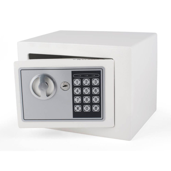 8717448004690 - Tresor Weiss 23x17x17cm mit elektronischem Zahlenschloß für Tisch Wandmontage 8717448004690 - Tresor Weiss 23x17x17cm mit elektronischem Zahlenschloß für Tisch Wandmontage