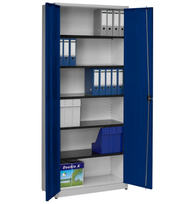 Aktenschrank entero BF4/22 STG 7035/5003, Stahl abschließbar, 6 OH, 95 x 220 x 42 cm, blau/lichtgrau