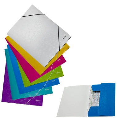 Eckspannmappe WOW 3982 3982-10-99/ 3982-00-01, A4 je 1x weiß/gelb/pink/grün/blau/eisblau/violett PP-laminierter Karton 300g, mit
