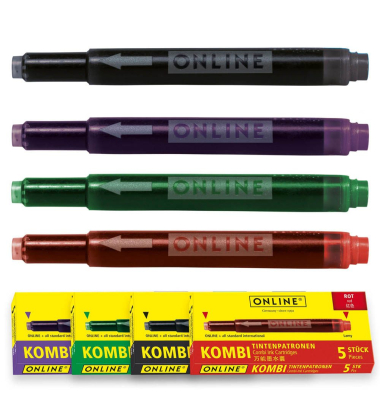 Kombi-Füllerpatrone 17026 5x lila / 5x grün / 5x schwarz / 5x rot Großraumpatrone