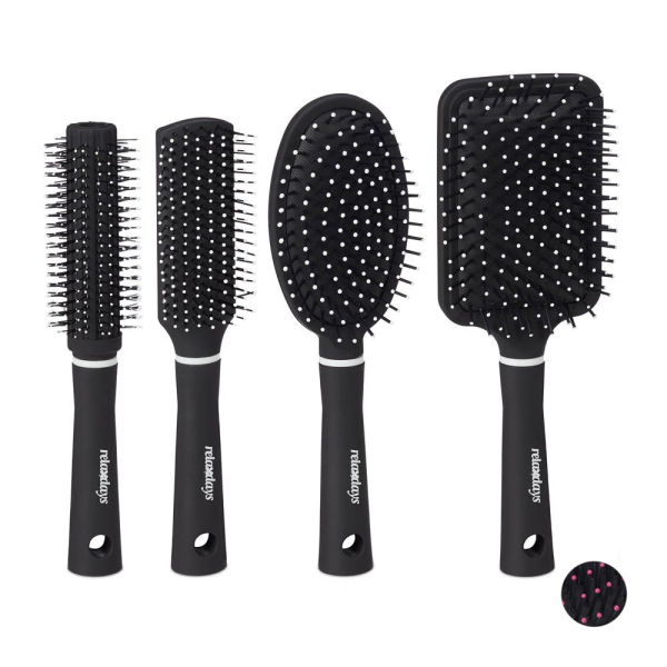 4052025920234 - Relaxdays Haarbürste im 4er Set mit Tasche für unterwegs Kunststoffborsten Rundbürste Reisehaarbürste schwarz weiß 4052025920234 - Relaxdays Haarbürste im 4er Set mit Tasche für unterwegs Kunststoffborsten Rundbürste Reisehaarbürste schwarz weiß