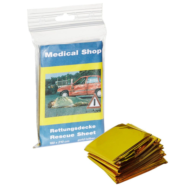 4005058186207 - Rettungsdecke Medical Shop L 2000 x B 1600 mm aluminiumbedampfte Polyesterfolie gold-silber 4005058186207 - Rettungsdecke Medical Shop L 2000 x B 1600 mm aluminiumbedampfte Polyesterfolie gold-silber