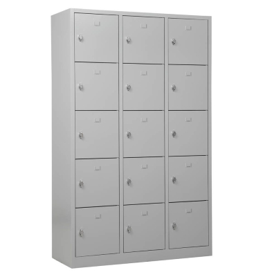 Schließfachschrank 106977, Metall, 3 Abteile mit 15 Fächern, abschließbar (Schloss separat erhältlich), 119x190cm (BxH), lic