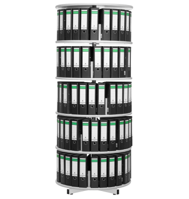 Ordnerdrehsäule 100356 hellgrau, 5 Etagen, 120 Ordner, 200x80cm (HxØ)