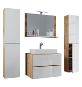 Badmöbel-Set Lendas XL 5-tlg. weiß / honig-eiche