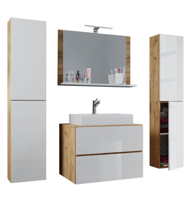 Badmöbel-Set Lendas XL 5-tlg. weiß / honig-eiche