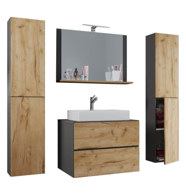 Badmöbel-Set Lendas XL 5-tlg. honig-eiche / anthrazit