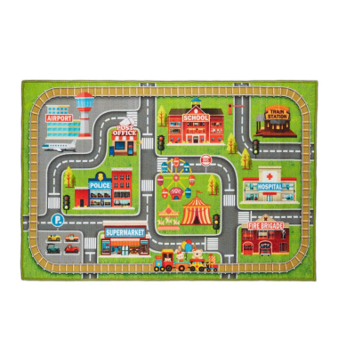 Spielteppich Kleinstadt grün/bunt 100,0 x 150,0 cm