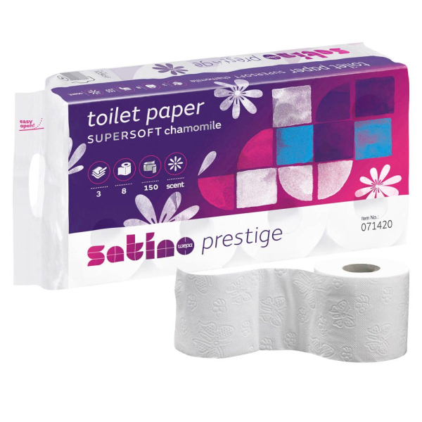 4000735323845 - Satino Prestige Toilettenpapier Kamille 3-lagig MT1-kompatibel Hygienisches Klopapier aus hochwertigem Zellstoff 1 Packung = 8 Rollen à 150 Blatt 4000735323845 - Satino Prestige Toilettenpapier Kamille 3-lagig MT1-kompatibel Hygienisches Klopapier aus hochwertigem Zellstoff 1 Packung = 8 Rollen à 150 Blatt