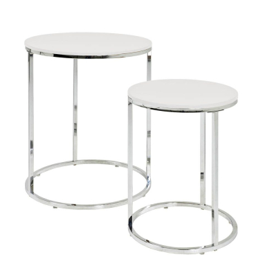 Beistelltisch 33384, 40/50cm (H), 30/40cmx30/40cm (BxT), rund, weiß / chrom