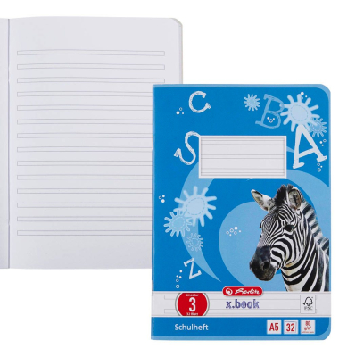 Schulheft 11387107 x.book, Lineatur 3 / Schreiblern-Lineatur, A5, 80g, blau, 32 Blatt / 64 Seiten