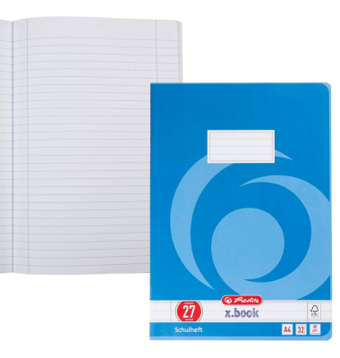 Schulheft 340273 x.book, Lineatur 27 / liniert mit Rand innen/außen, A4, 80g, blau, 32 Blatt / 64 Seiten