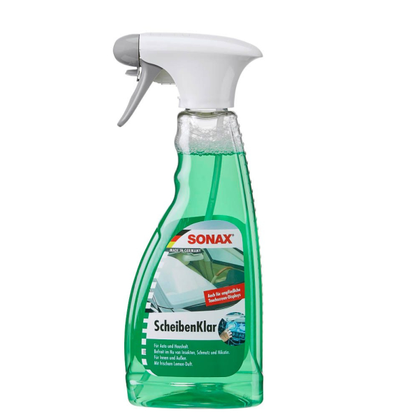 SONAX ScheibenKlar (500 ml) Glasreiniger | Scheibenreiniger zum Entfernen von Insektenverschmutzungen und Straßenschmutz von Fahrzeugscheiben und Scheinwerfern