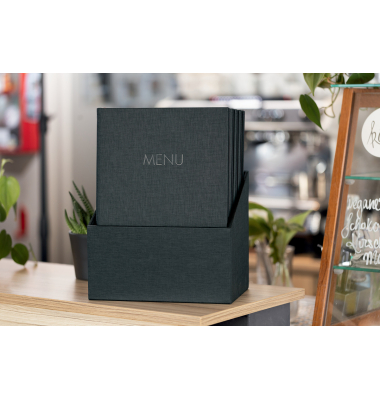 Speisekarten-Mappen 10 Stück inkl. Aufbewahrungsbox, Gummi-Bindung, A4, anthrazit
