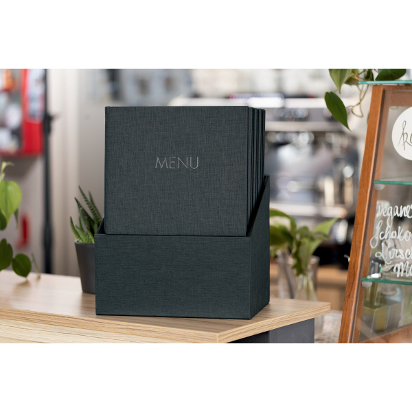 4004360784958 - Speisekarten-Mappen 10 Stück inkl Aufbewahrungsbox Gummi-Bindung A4 anthrazit 4004360784958 SIGEL