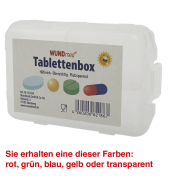 Tablettenbox farbsortiert (rot, grün, blau, gelb, transparent)