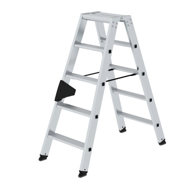 4031405402102 - Munk Stufen-Stehleiter beidseitig 2 x 5 Stufen Aluminium ergo-pad® Griffzone nivello® Leiterschuhe 80 mm Stufen Belastbarkeit 150 kg