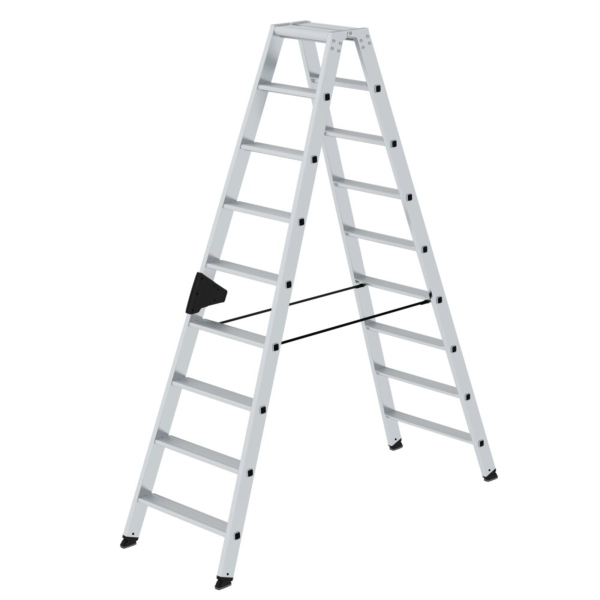 4031405402188 - Munk Aluminium-Stufen-Stehleiter Rechteckrohr-Holme konische Holmführung nivello® Leiterschuhe ergo-pad® Griffzone bis 150 kg 2x9 Stufen