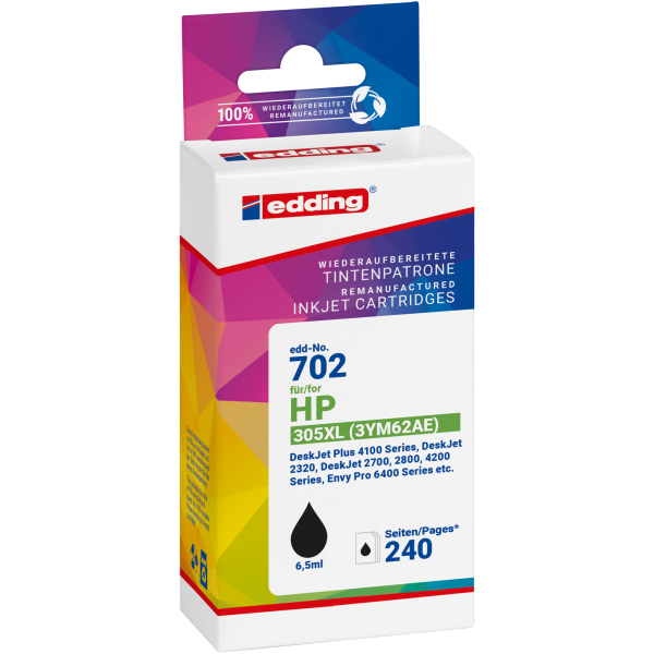 4057305064387 - edding EDD-702 schwarz Druckerpatrone kompatibel zu HP 305XL (3YM62AE) 4057305064387 - edding EDD-702 schwarz Druckerpatrone kompatibel zu HP 305XL (3YM62AE)